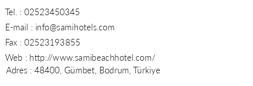 Sami Beach Hotel telefon numaraları, faks, e-mail, posta adresi ve iletişim bilgileri